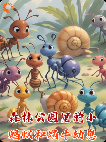 森林公园里的小蚂蚁和蜗牛幼崽